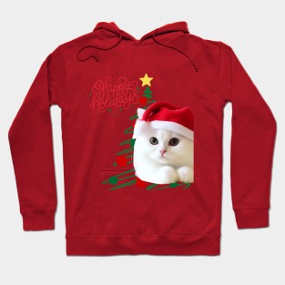 White cat in Santa Hat happy Holodays ,Brafdesign Hoodie